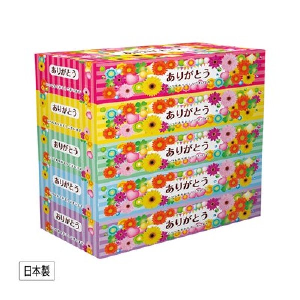 ありがとうBOXティッシュ150W5個組の写真