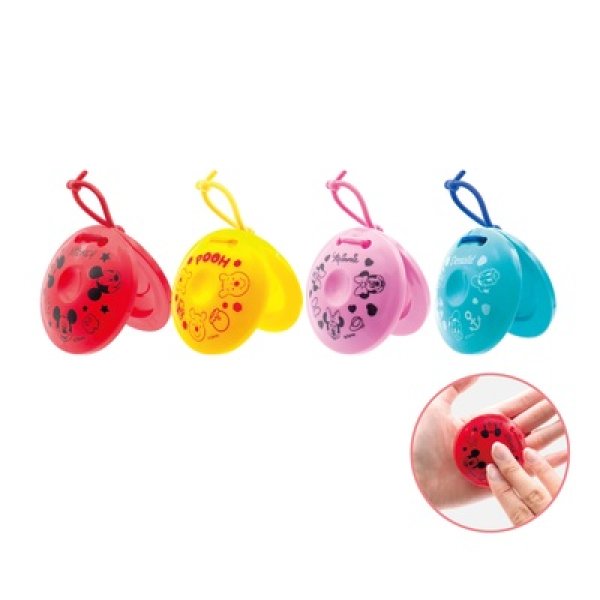 キャラクター顔柄カラフルカスタネットの写真