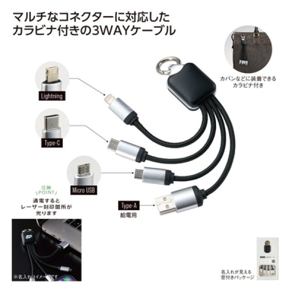 カラビナ付ＵＳＢマルチケーブルの写真