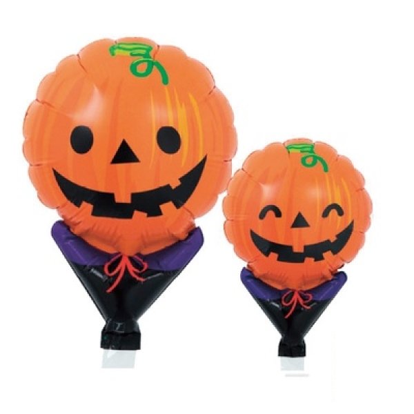 ハロウィン手持ちバルーン１本（スマイリーパンプキン）の写真