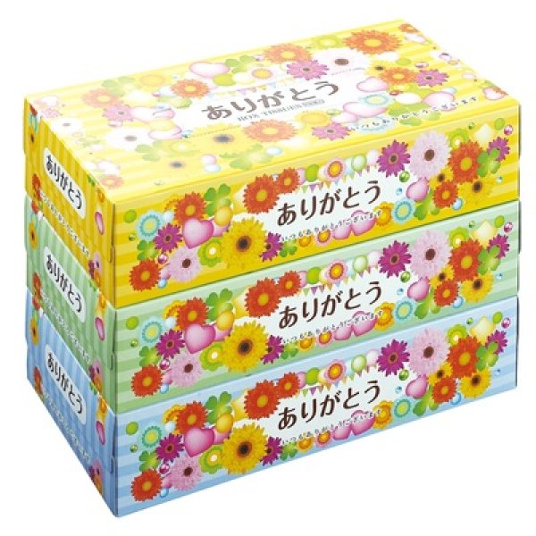 ありがとうＢＯＸティッシュ１５０Ｗ３個組の写真