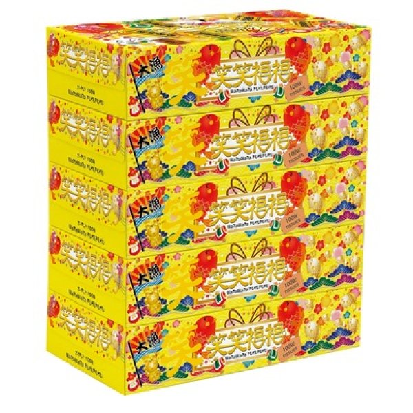 笑笑福福ＢＯＸティッシュ１００Ｗ５個組の写真