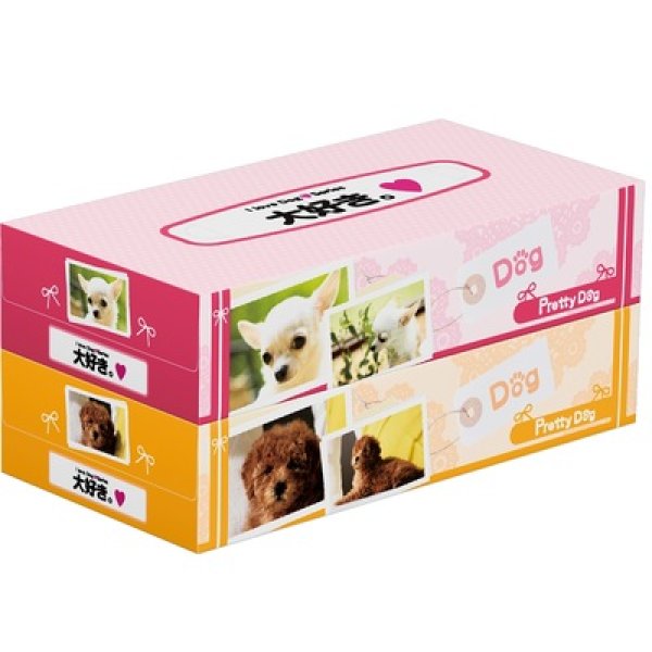 プリティドッグＢＯＸティッシュ１３０Ｗ２個組の写真