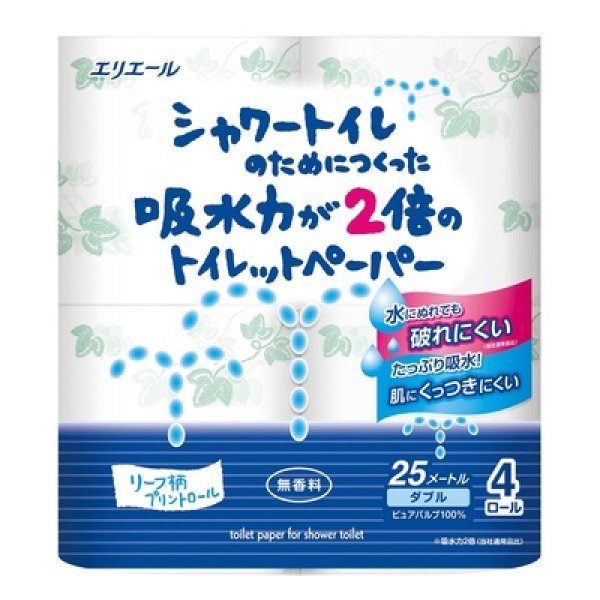 エリエールシャワートイレのためにつくった吸水力が２倍のトイレットペーパー４ロールダブル（２５ｍ）の写真